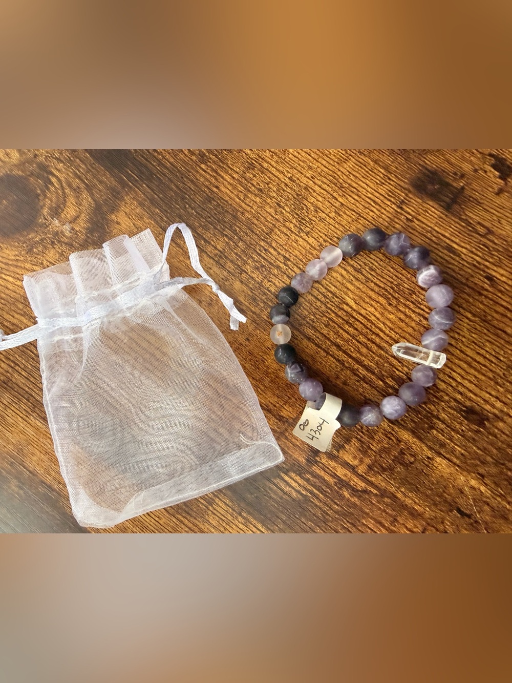 Purple Beaded Stretch Bracelet with Clear Crystal Accent